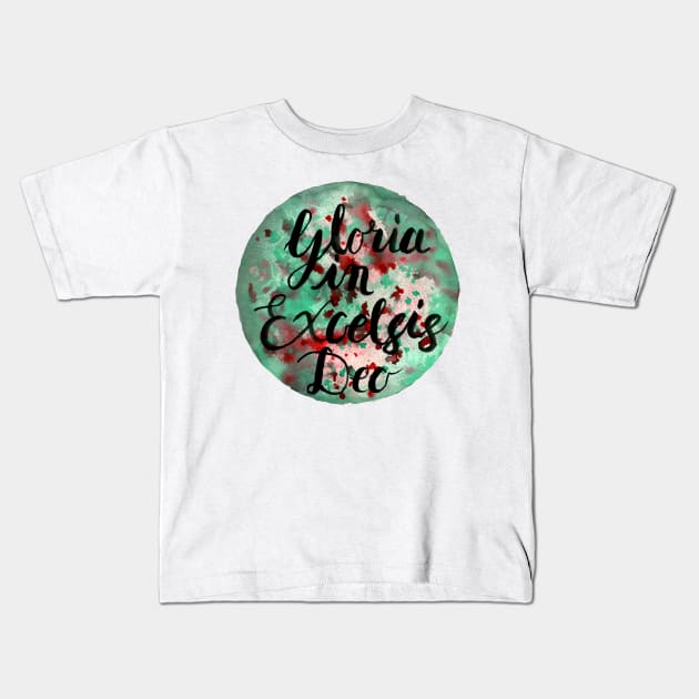 Hand Painted Watercolor "Gloria in Excelsis Deo" Kids T-Shirt by SingeDesigns
